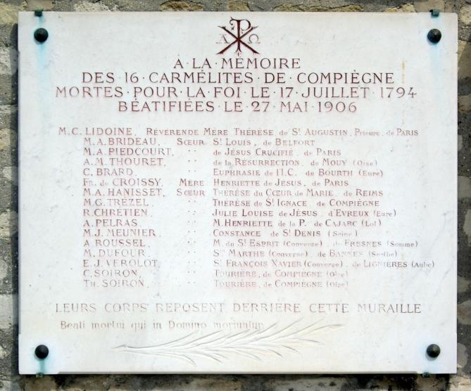 Plaque carmelites de compiegne cimetiere de picpus paris 12