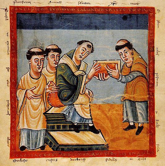 Rabanus maurus presenting his book to pope gregory iv