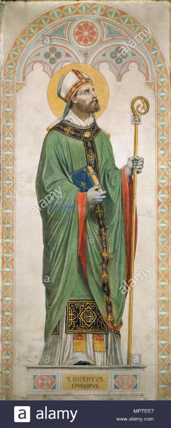 Saint rupert de salzbourg le carton pour les vitraux de la chapelle de saint ferdinand 1842 mptee7 11